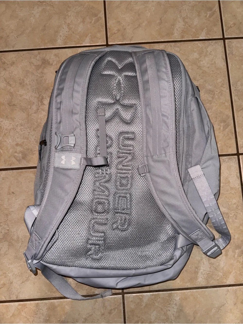 Under Armour Light Gray Padded Backpack with White Logo